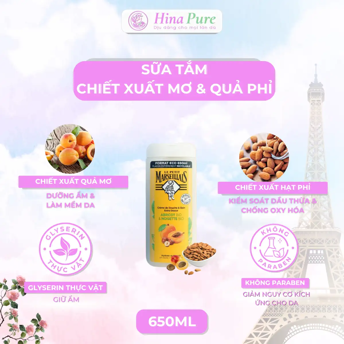 Trang chủ 28 Sữa tắm 92% thiên nhiên chiết xuất mơ hữu cơ và hạt phỉ hữu cơ